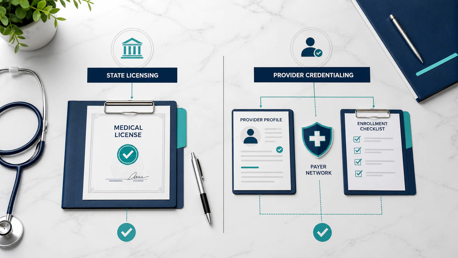 Comparison of state medical licensing and provider credentialing workflows