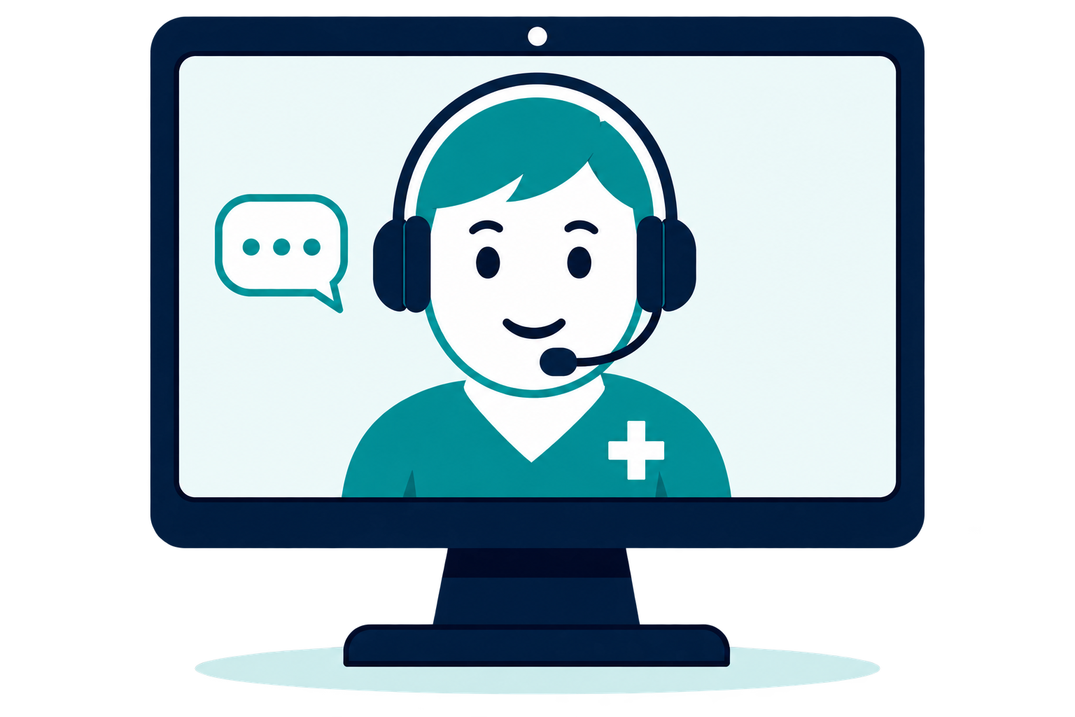 Illustrated virtual medical assistant on a computer screen